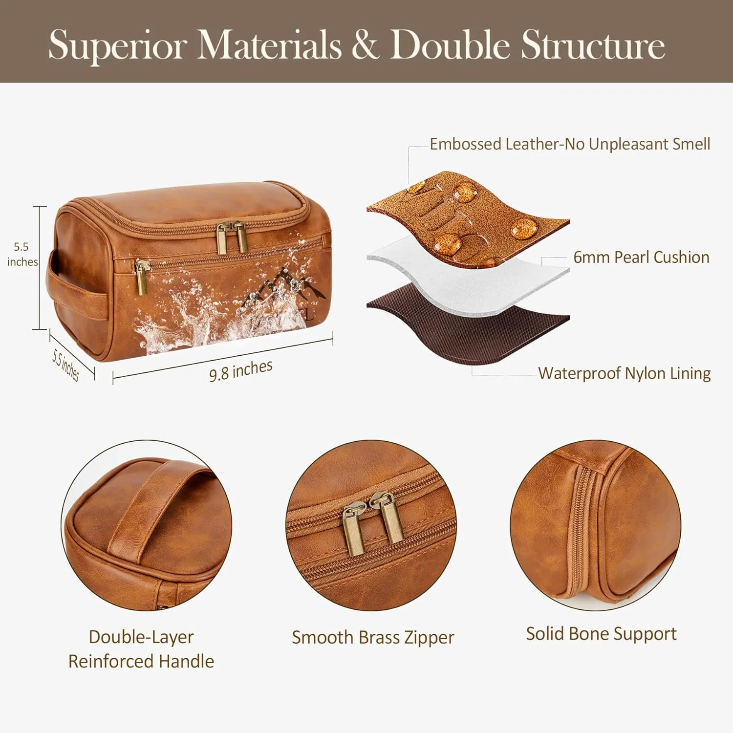 Personalized Travel Toiletry Bag - Double Layer Reinforced Handle,Smooth Brass Zipper Hanging Dopp Kit,3 Compartments,Travel Accessories,Mens Gifts