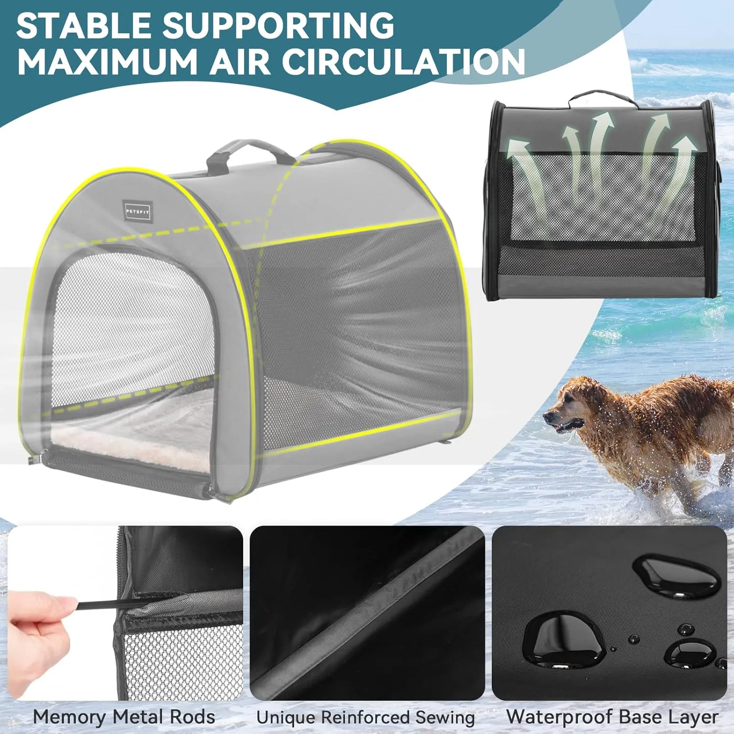 PETSFIT Portable Dog Crate, Dog Travel Crate - 26.5 Inch Lightweight, Roomy, Easy to Set Up, Portable Pop Up Dog Carrier with Thick Mat, Sturdy Soft Dog Crate