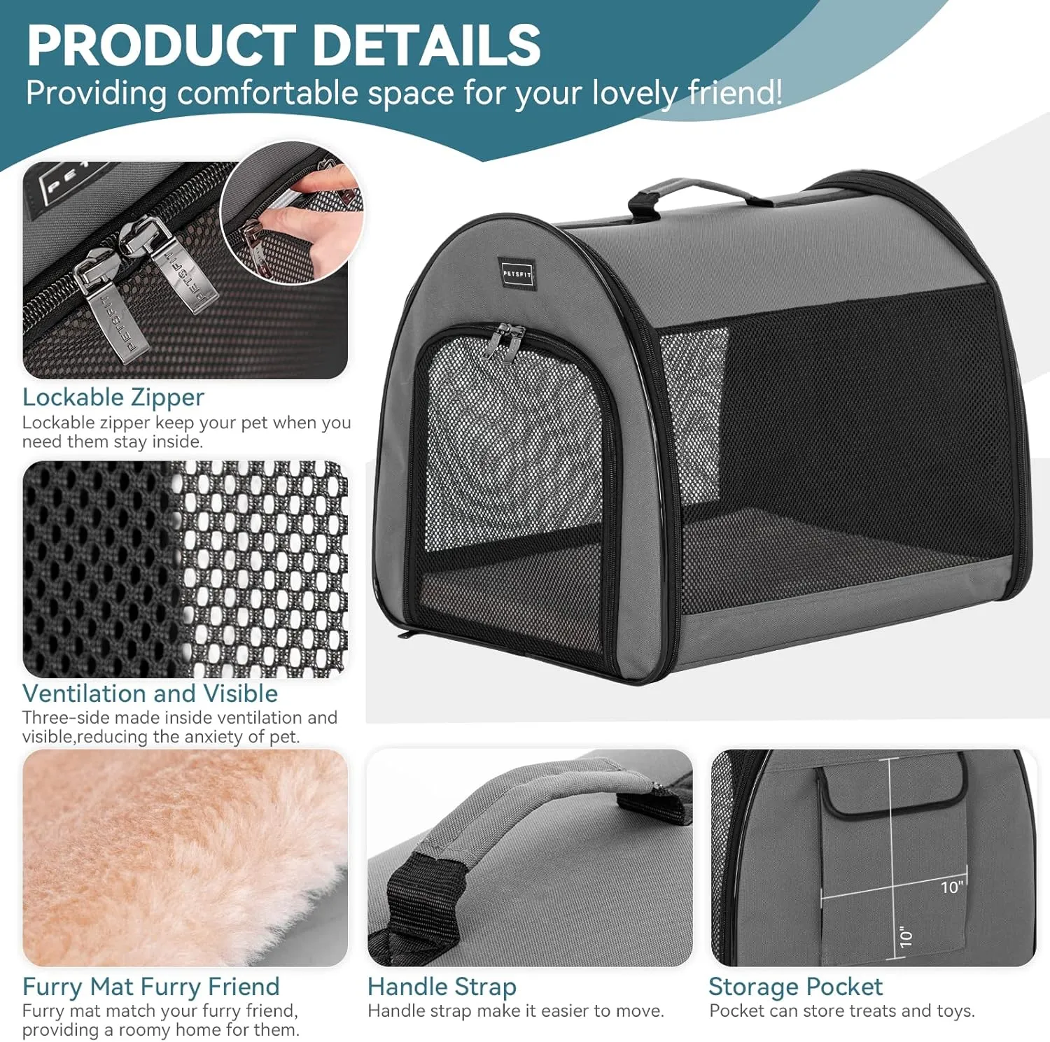 PETSFIT Portable Dog Crate, Dog Travel Crate - 26.5 Inch Lightweight, Roomy, Easy to Set Up, Portable Pop Up Dog Carrier with Thick Mat, Sturdy Soft Dog Crate