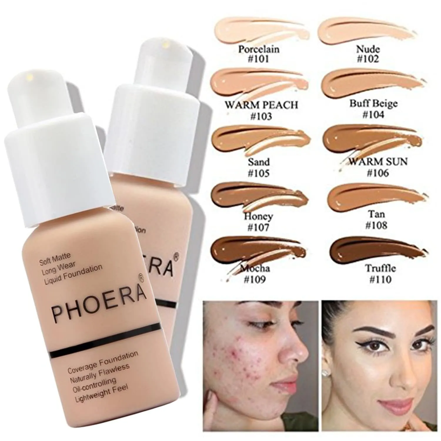 PHOERA Foundation, Contour Palette, Shades With Highlighter, Bronzer & Blush, Makeup Lightweight Long Lasting Wrinkles Matte Natural Finish (102 102  #002 Contour/Nude  Nude #002)