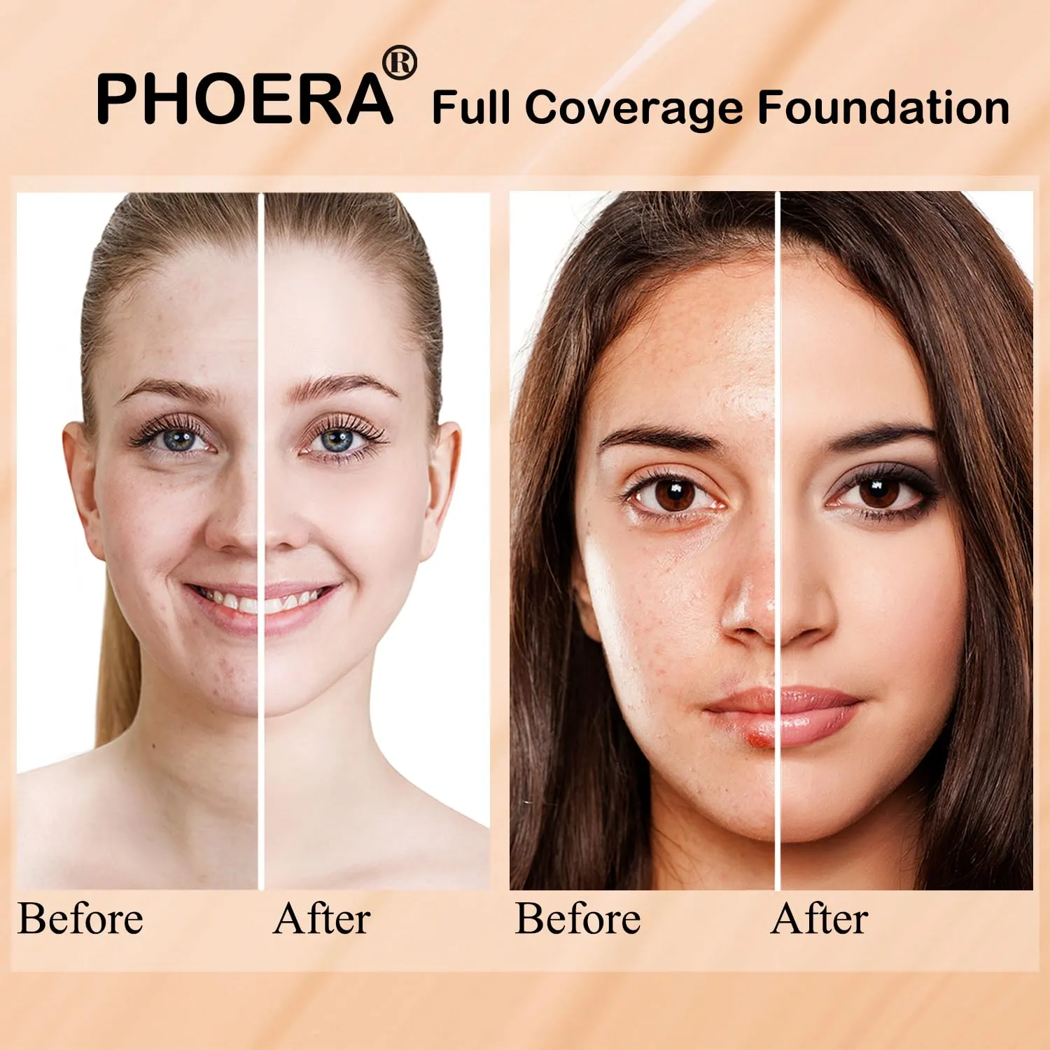PHOERA Foundation, PHOERA Contour Palette,Shades with Highlighter & Bronzer & Blush,PHOERA Makeup Lightweight Long Lasting Wrinkles Matte Natural Finish (102 103  #002 Contour/Nude Warm peach #002)