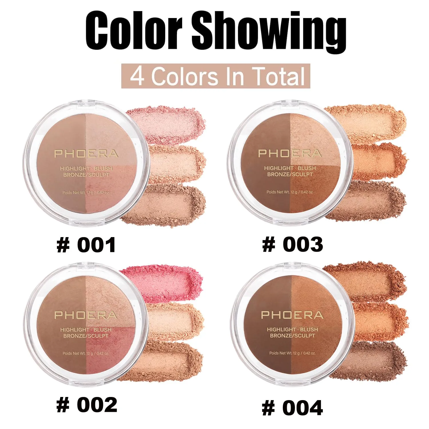 PHOERA Foundation, PHOERA Contour Palette,Shades with Highlighter & Bronzer & Blush,PHOERA Makeup Lightweight Long Lasting Wrinkles Matte Natural Finish (102 103  #002 Contour/Nude Warm peach #002)