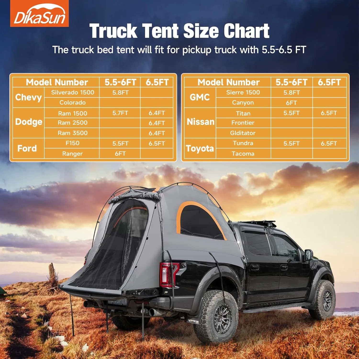 Pickup Truck Bed Tent: Double Layer 10-Minute Quick Setup Pickup Tent 6.4-6.7 Ft, Waterproof PU3000mm Tear-Resistant Truck Tent for Camping (Grey)