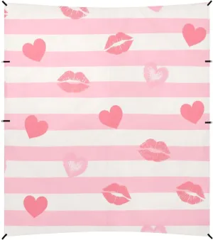 Pink White Stripes Heart Lip Love Foldable Beach Tent UPF50  Easy Setup Portable Sun Shelter with Sand Pockets for Backyard, Grassland, Park
