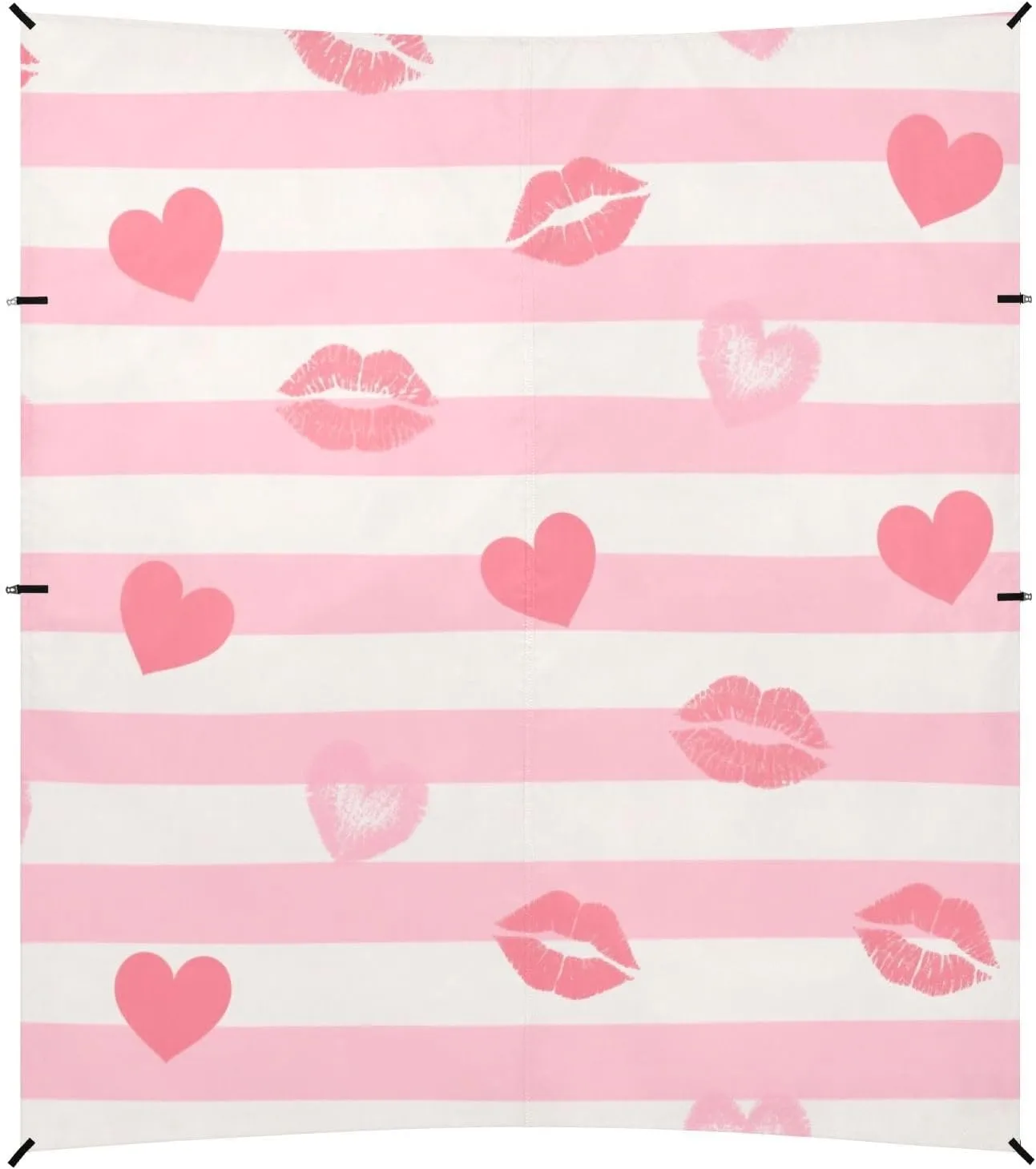 Pink White Stripes Heart Lip Love Foldable Beach Tent UPF50  Easy Setup Portable Sun Shelter with Sand Pockets for Backyard, Grassland, Park