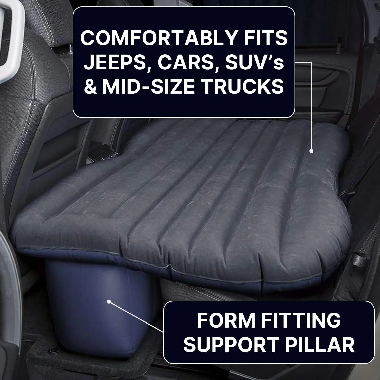 Pittman Outdoors AirBedz Inflatable PVC Rear Seat Air Mattress, Black - Mid-Size Fits Jeeps, Car, SUV’s & Mid-Size Trucks, Comes with Portable DC Air Pump