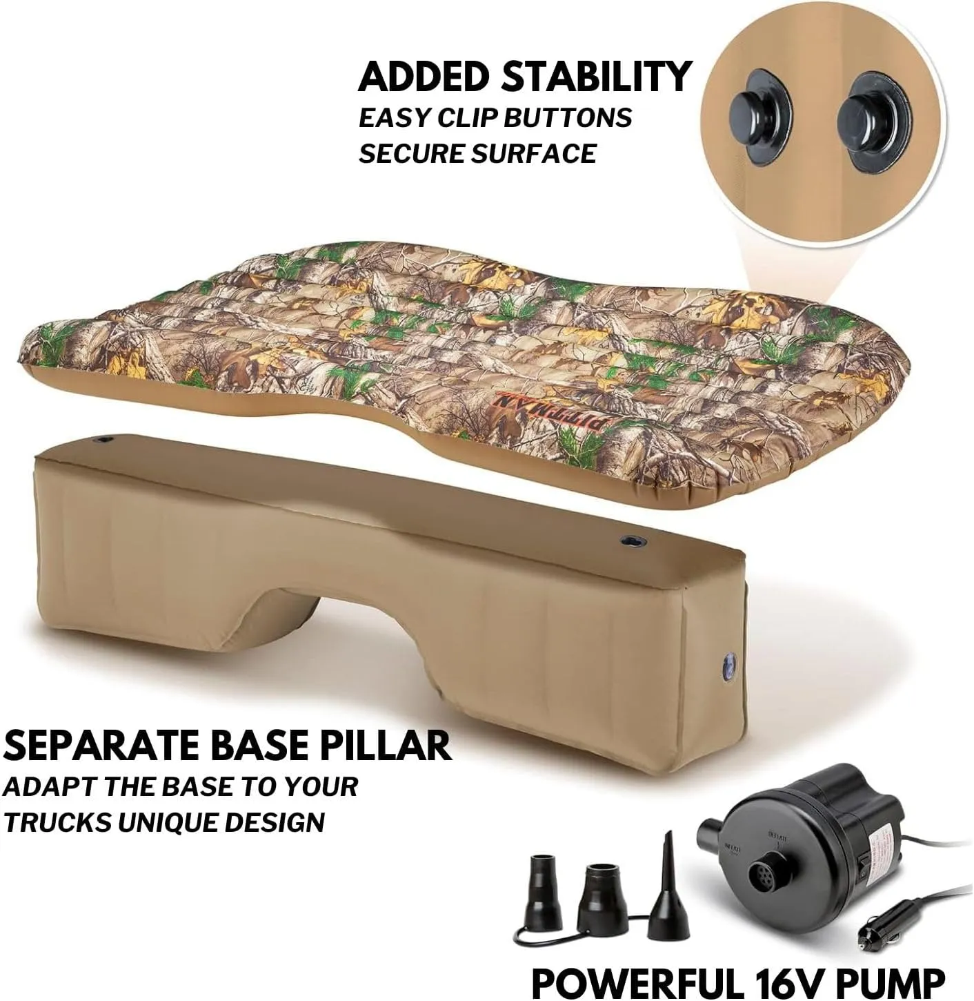 Pittman Outdoors - PPI CMO_TRKMAT AirBedz Rear Seat Air Mattress for Trucks and SUVs with Portable DC Air Pump, Realtree Camo