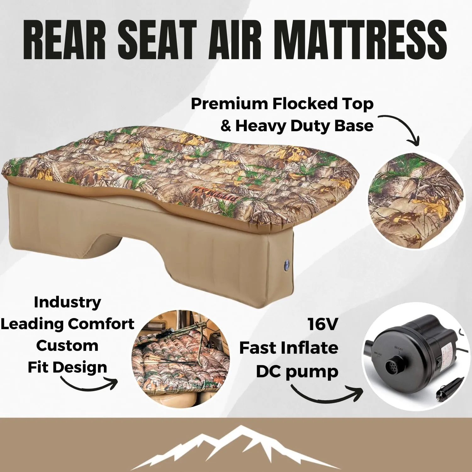 Pittman Outdoors - PPI CMO_TRKMAT AirBedz Rear Seat Air Mattress for Trucks and SUVs with Portable DC Air Pump, Realtree Camo