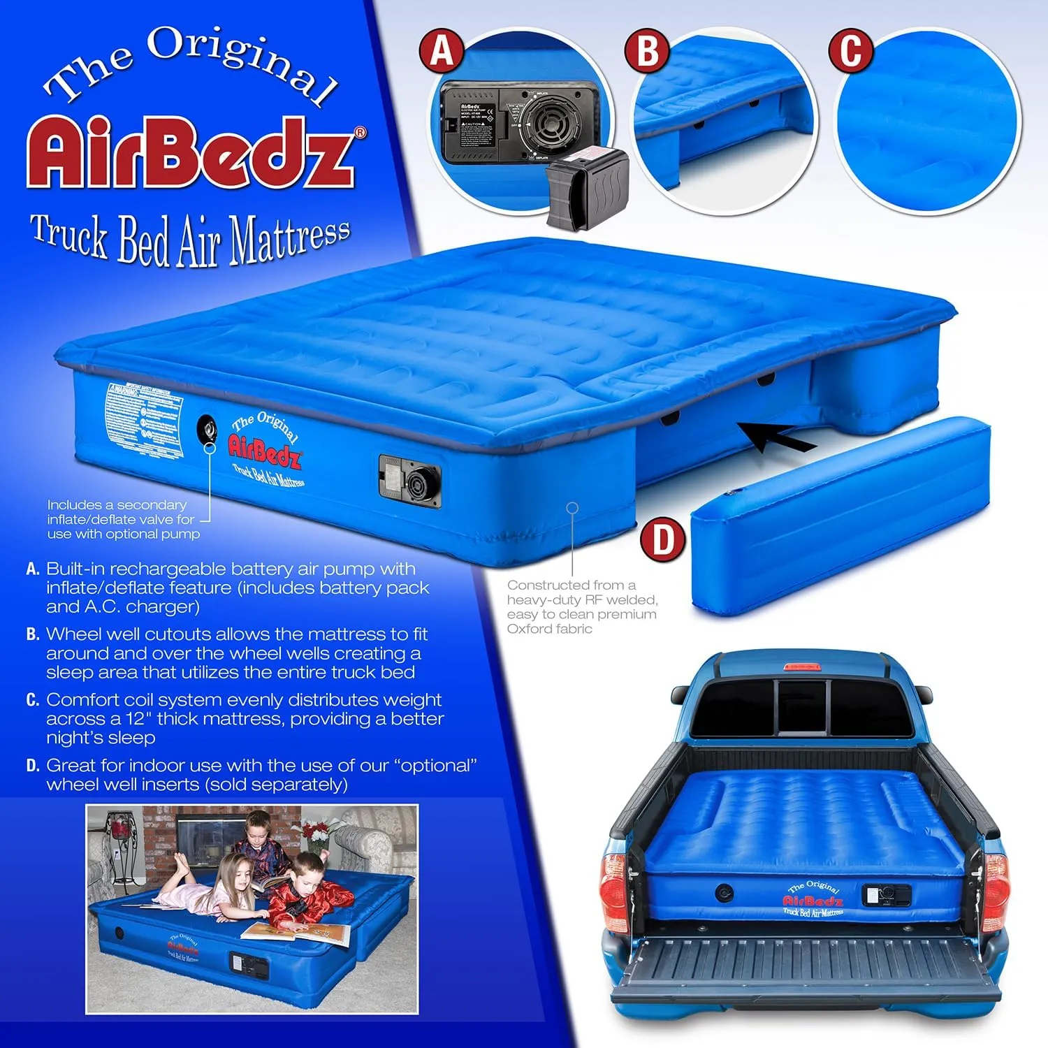Pittman - Truck Bed Mattress for Full Size 6ft > 6.5ft Pickups - Airbedz Truck Bed Air Mattress 6.5' max with 25% more Coverage for Pickup Camping - PPI-102
