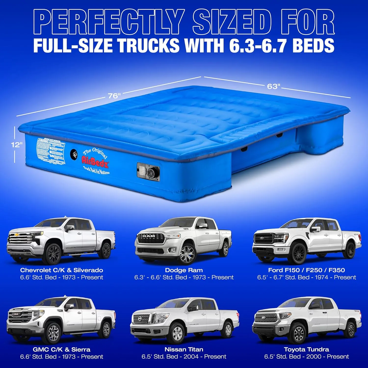 Pittman - Truck Bed Mattress for Full Size 6ft > 6.5ft Pickups - Airbedz Truck Bed Air Mattress 6.5' max with 25% more Coverage for Pickup Camping - PPI-102