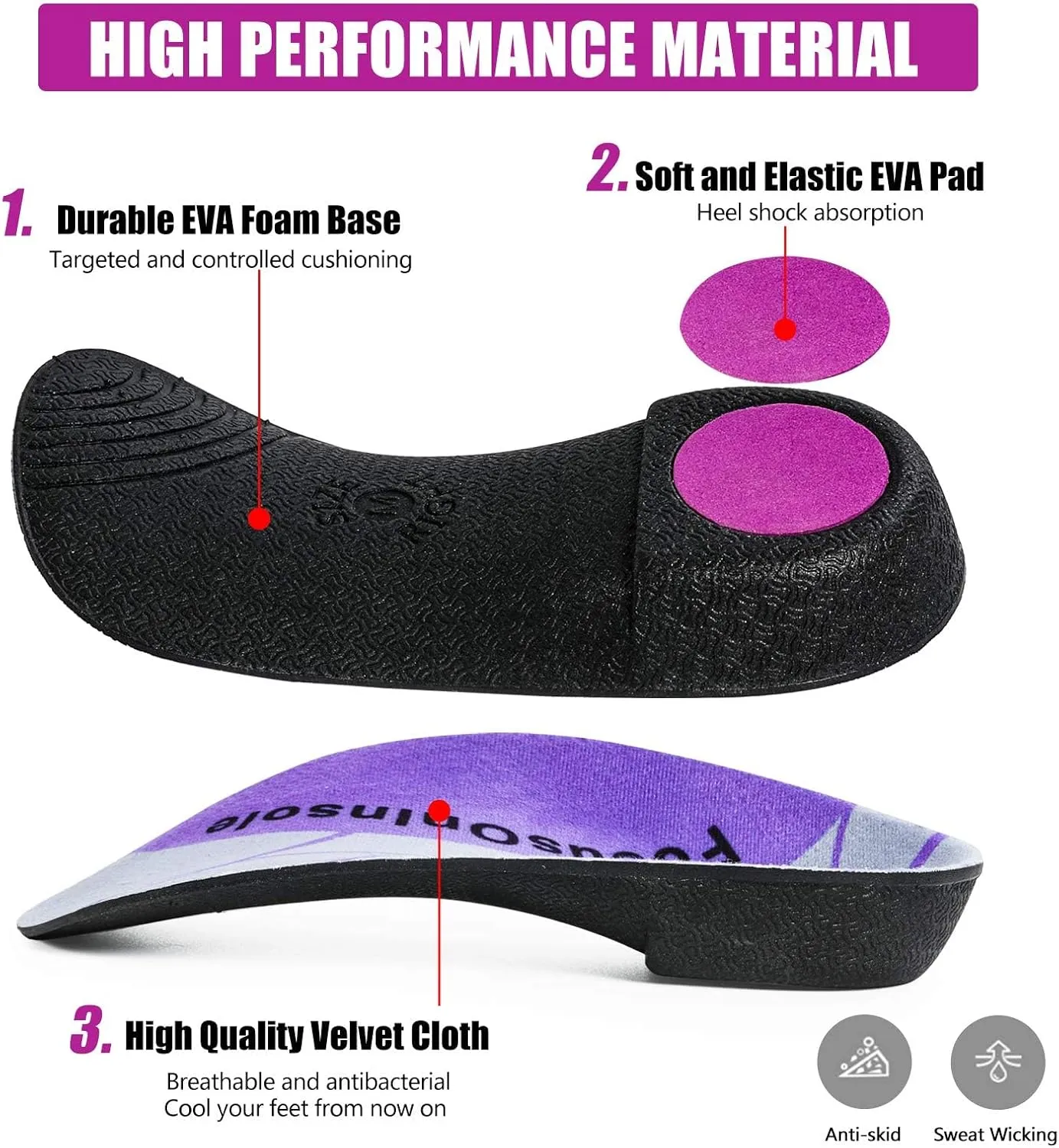 Plantar Fasciitis 3/4 Length Insoles, High Arch Supports Orthotic Insoles, Men/Women, 1 Pair, Flat Feet, Over-Pronation, Heel Spur Pain Relief Shoe Inserts for Walking Running Sport