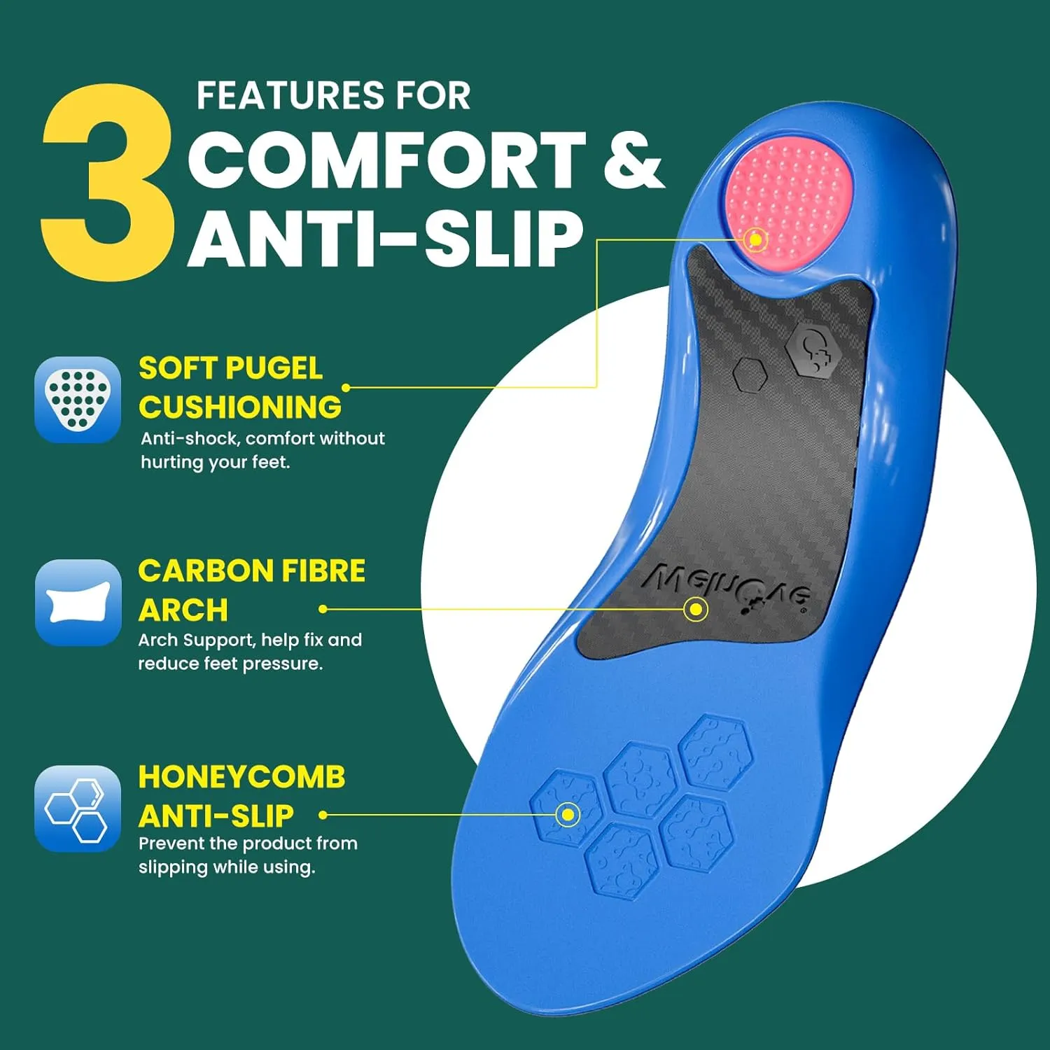 Plantar Fasciitis Heel Inserts Arch Support - Welnove Heel Insoles for Heel Pain Relief, Anti-Slip Comfort Heel Cushions, Heel Cups Orthotic for Flat Feet, Heel Spur, Achilles Tendinitis, Women’s 6-10
