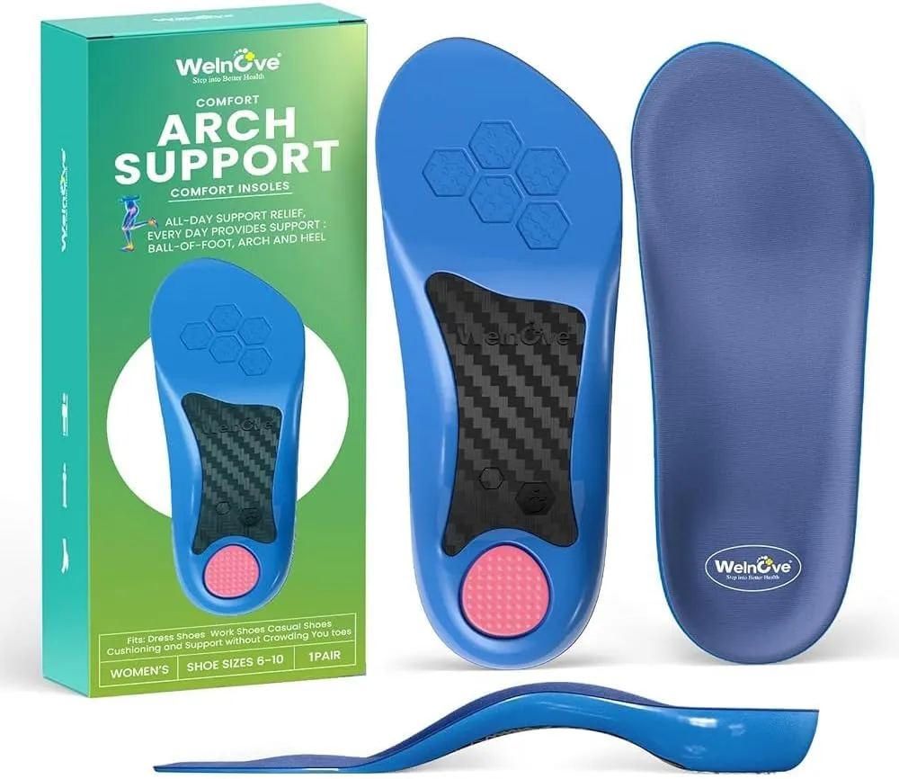 Plantar Fasciitis Heel Inserts Arch Support - Welnove Heel Insoles for Heel Pain Relief, Anti-Slip Comfort Heel Cushions, Heel Cups Orthotic for Flat Feet, Heel Spur, Achilles Tendinitis, Women’s 6-10