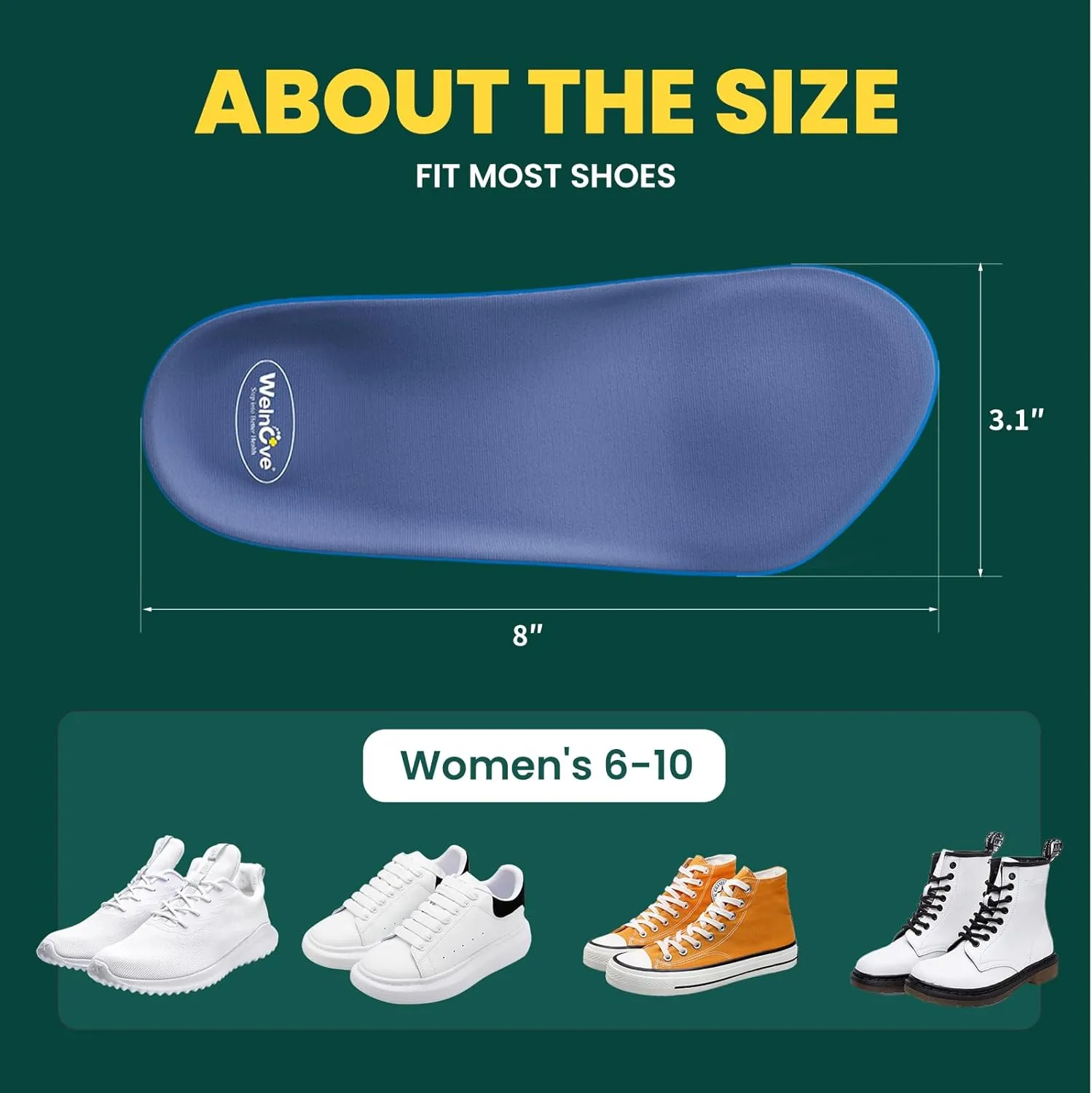 Plantar Fasciitis Heel Inserts Arch Support - Welnove Heel Insoles for Heel Pain Relief, Anti-Slip Comfort Heel Cushions, Heel Cups Orthotic for Flat Feet, Heel Spur, Achilles Tendinitis, Women’s 6-10
