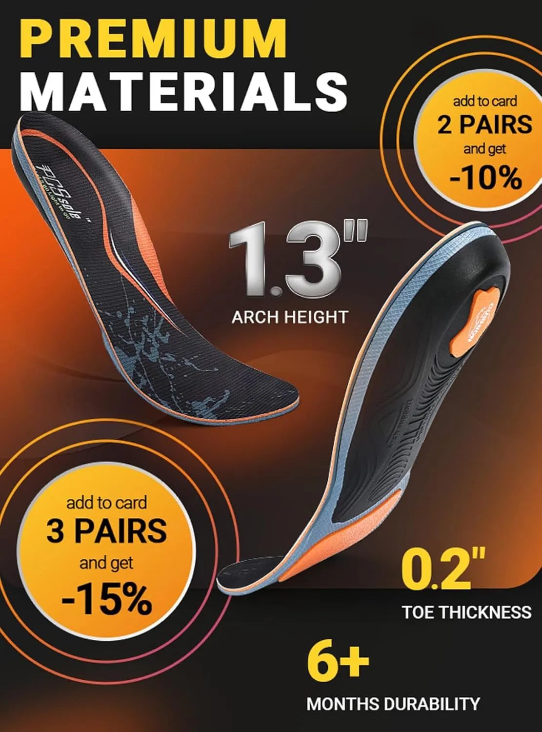 Plantar Fasciitis Insoles Arch Support Inserts for Men & Women - 220  lbs Heavy Duty Cushion Orthotic Inserts - Foot Pain Relief for Flat Feet - Arch Pain - Heel Pain - for Standing All Day