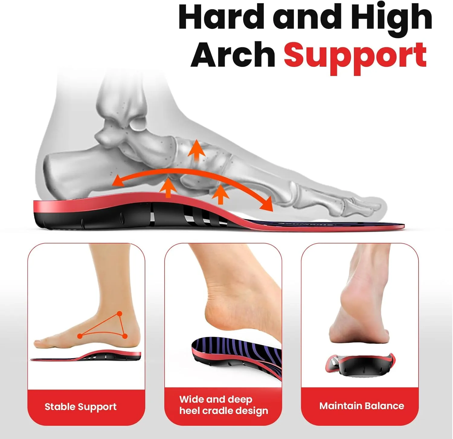 Plantar Fasciitis Relief Insoles - FSA Eligible Items Only List - High Arch Support Inserts - Heel Cups & Shoe Inserts for Heel Pain Relief - Planter Facetious Relief Support Inserts - S