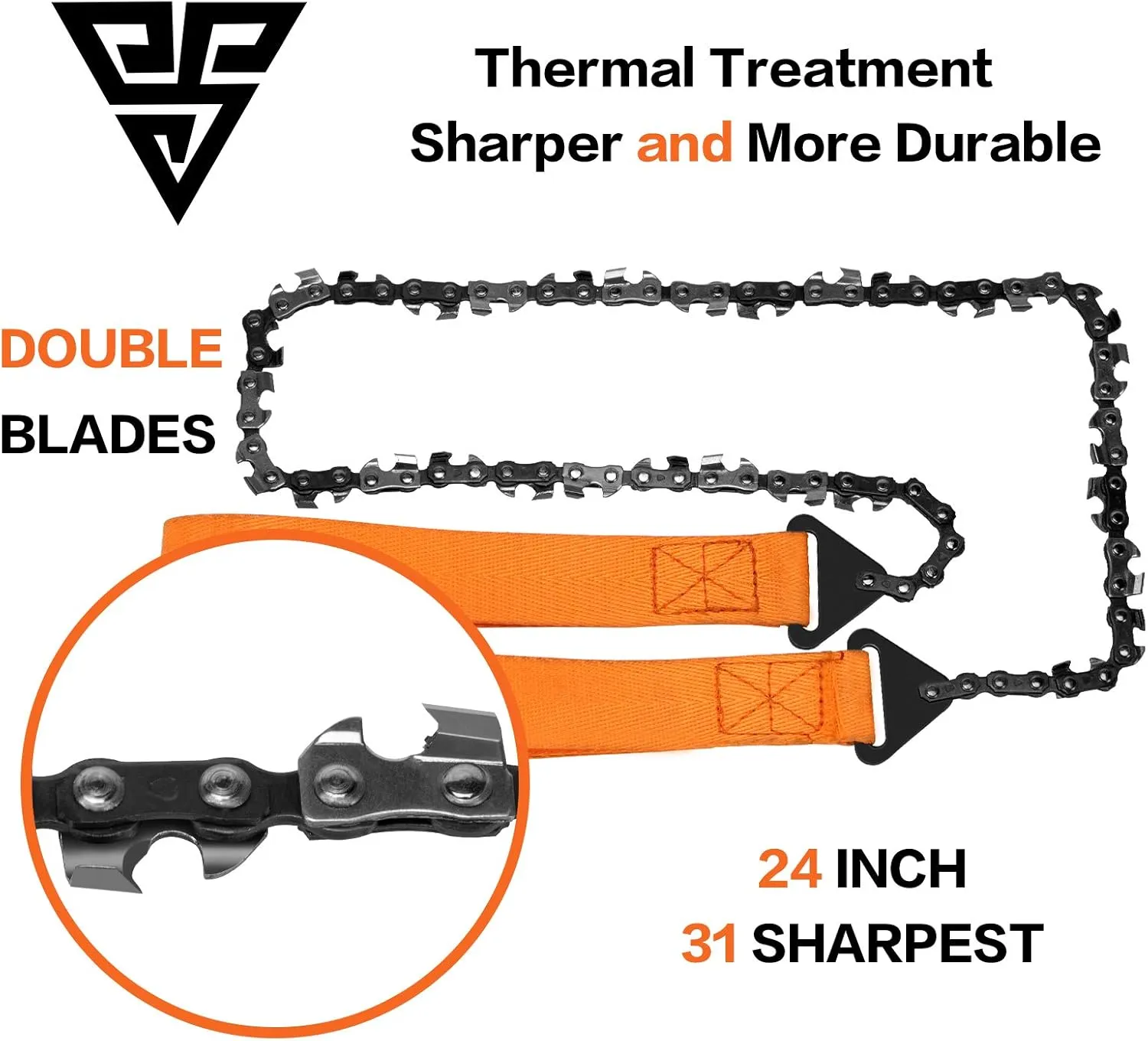 Pocket Chainsaw 24"-31"Two-sided Teeth,3X Faster with Cutting Blade ON Every Link,Best Compact Folding Hand Saw Tool for Survival Gear,Camping,Hunting
