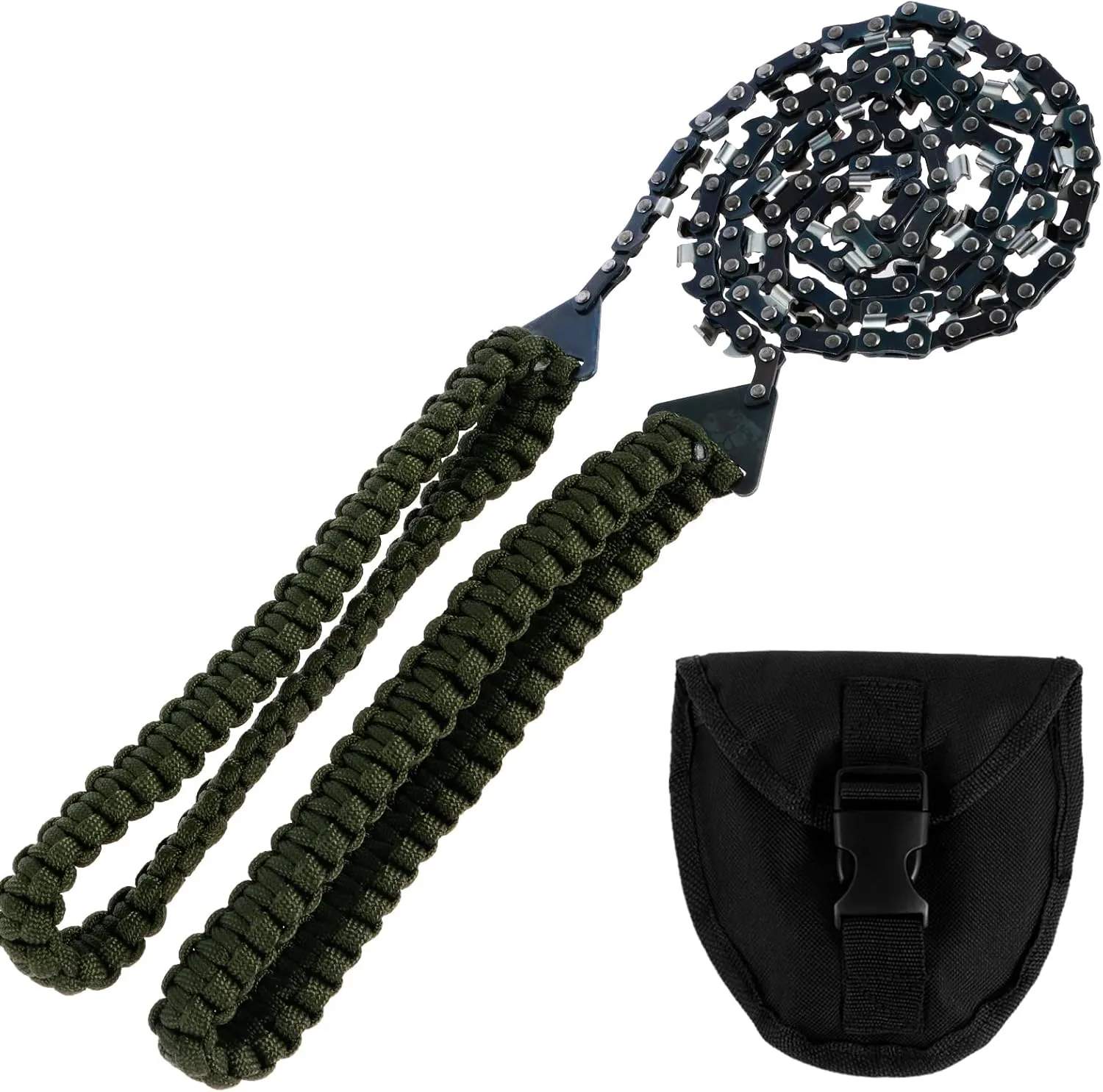 Pocket Chainsaw 36 inch 48 Teeth/16 Teeth Camping Chain Saws with Paracord Handle Folding Hand Chain Saw Portable Handheld Survival Chain Saw for Wood Cutting Camping Hiking, Military Green/61(Dense t