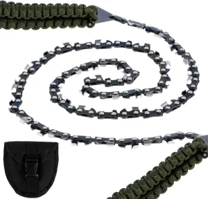 Pocket Chainsaw 36 inch 48 Teeth/16 Teeth Camping Chain Saws with Paracord Handle Folding Hand Chain Saw Portable Handheld Survival Chain Saw for Wood Cutting Camping Hiking, Military Green/61(Dense t