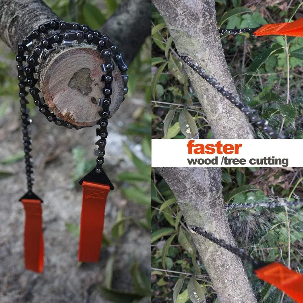 Pocket Chainsaw Outdoor Survival Gear Folding Chain Hand Saw for Camping Hunting Tree Cutting Hiking with Carrying Pouch/750(Orange)