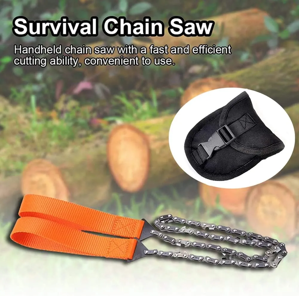 Pocket Chainsaw Outdoor Survival Gear Folding Chain Hand Saw for Camping Hunting Tree Cutting Hiking with Carrying Pouch/750(Orange)