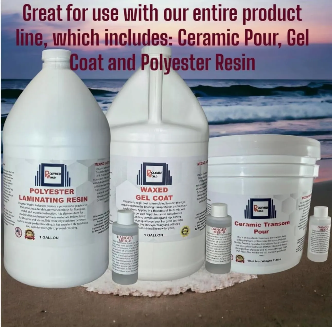 Polymer World- 1 Gal Polyester Resin with Rolled .75x50x5 Yard Chopped Strand Mat, Fiberglass Kit for Boats, Cars, Surfboard, RV, Canoes, Jetski, Watercraft, with MEKP