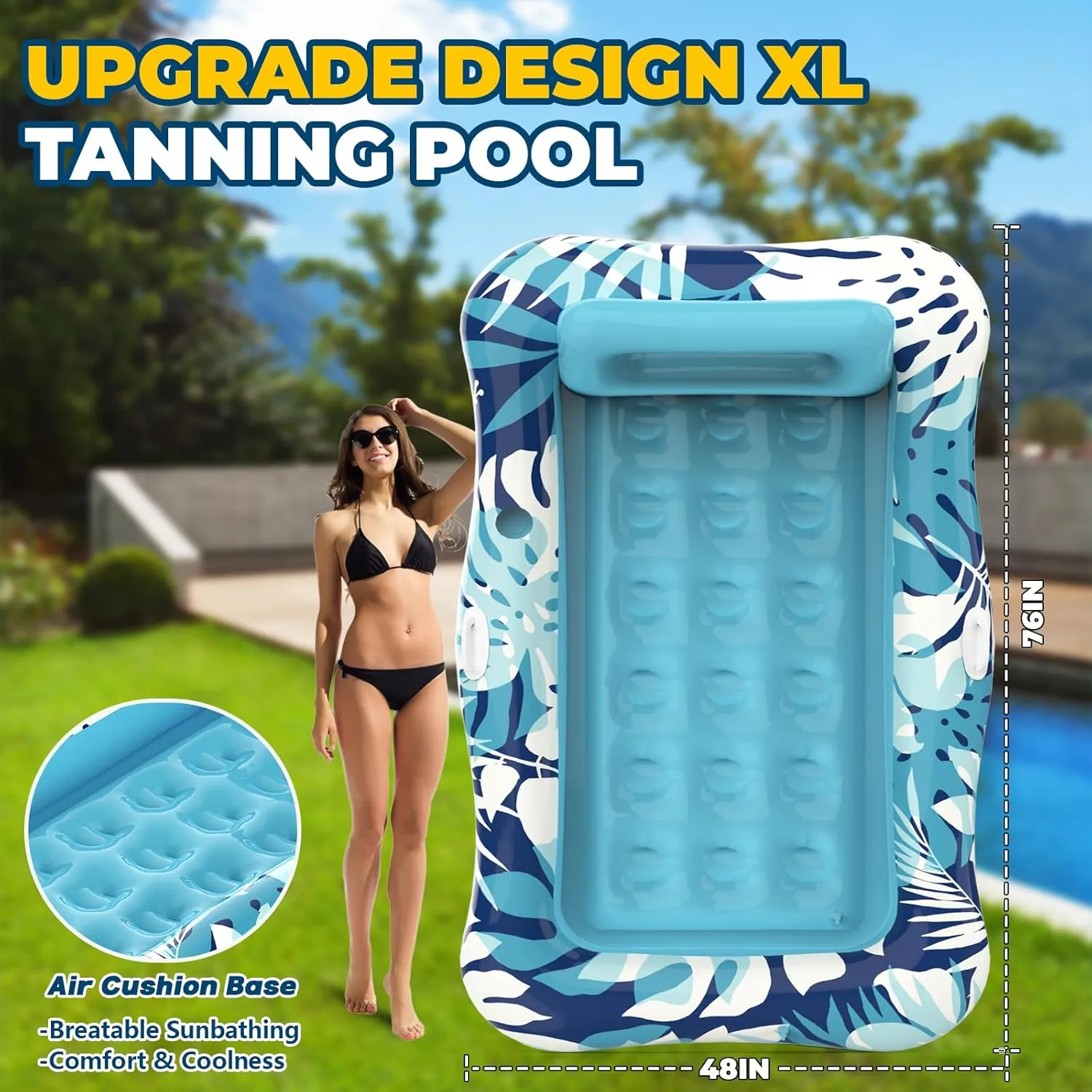 Pool Floats Adult,76" x 48" XL Inflatable Tanning Pool Lounger Float with Pillow,4 in 1 Suntan Tub Sunbathing Raft Floatie Water-Filled Mattress Kids Pool Ball Pit,Perfect for Lake River Party & Relax