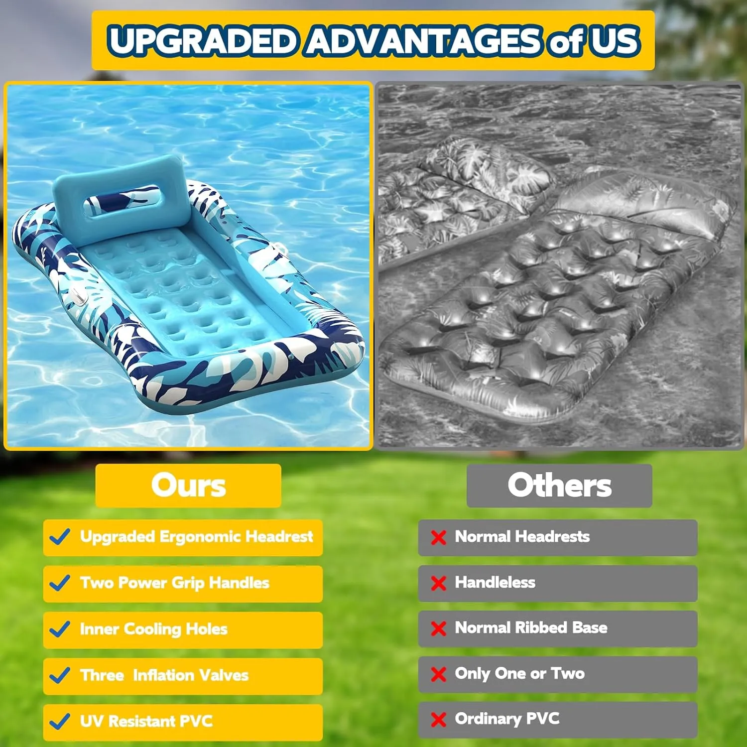 Pool Floats Adult,76" x 48" XL Inflatable Tanning Pool Lounger Float with Pillow,4 in 1 Suntan Tub Sunbathing Raft Floatie Water-Filled Mattress Kids Pool Ball Pit,Perfect for Lake River Party & Relax