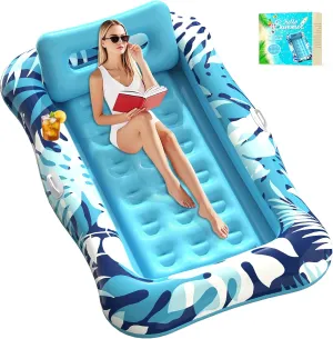 Pool Floats Adult,76" x 48" XL Inflatable Tanning Pool Lounger Float with Pillow,4 in 1 Suntan Tub Sunbathing Raft Floatie Water-Filled Mattress Kids Pool Ball Pit,Perfect for Lake River Party & Relax