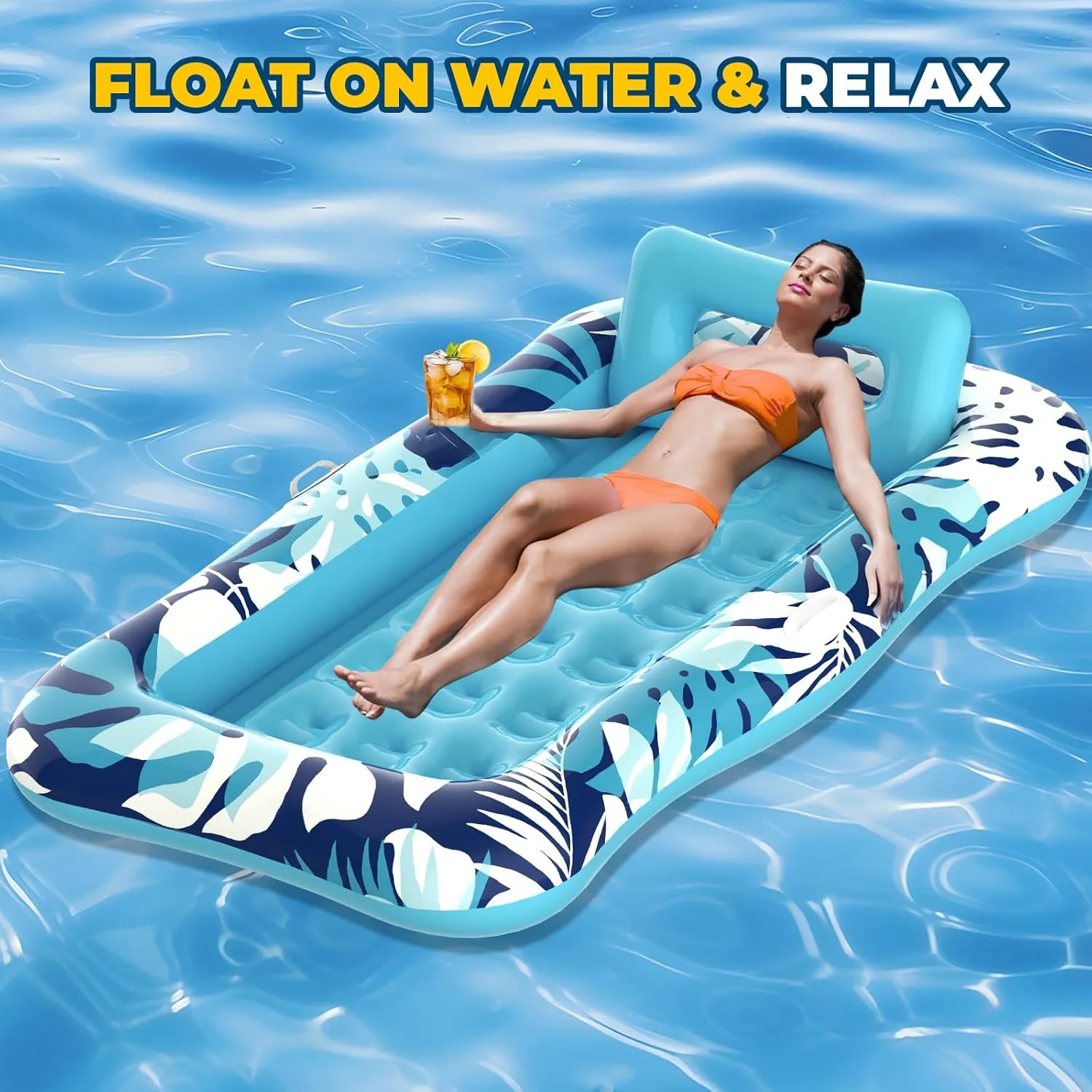 Pool Floats Adult,76" x 48" XL Inflatable Tanning Pool Lounger Float with Pillow,4 in 1 Suntan Tub Sunbathing Raft Floatie Water-Filled Mattress Kids Pool Ball Pit,Perfect for Lake River Party & Relax
