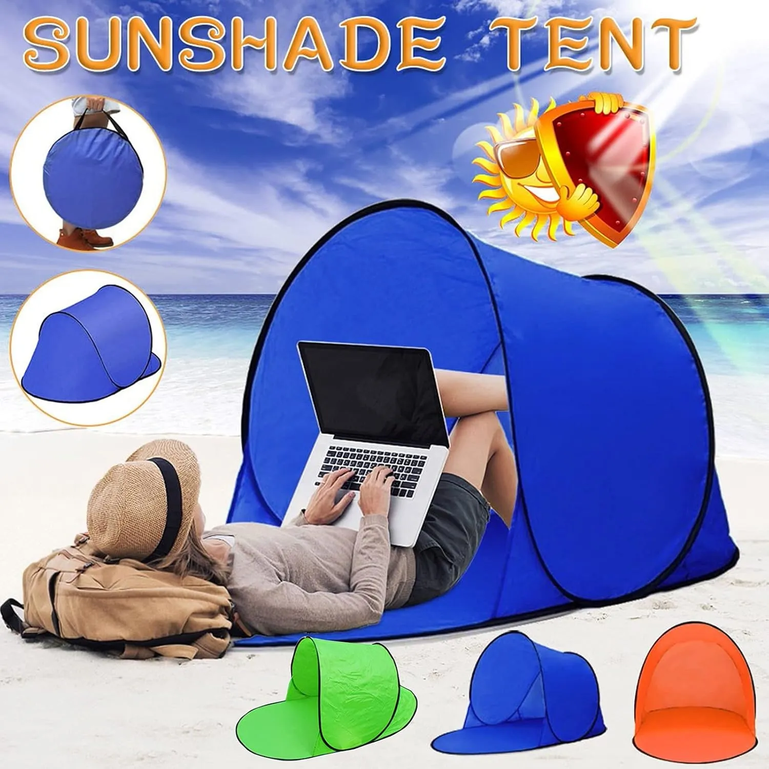 Pop Up Camping Tent, Automatic Quick Open Tent with Picnic Mat, Portable Automatic Waterproof Easy Setup Quick-Open Tent, Outdoor Camping Beach Travel