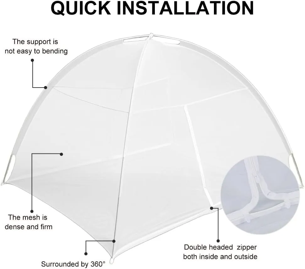 Pop-Up Mosquito Net Tent for Beds, Portable Folding Design with Net Bottom Bedroom and Outdoor Trip for Baby Adults, Easy to Install and Wash for Twin to King Size Bed 79 x71x59 inch (White)