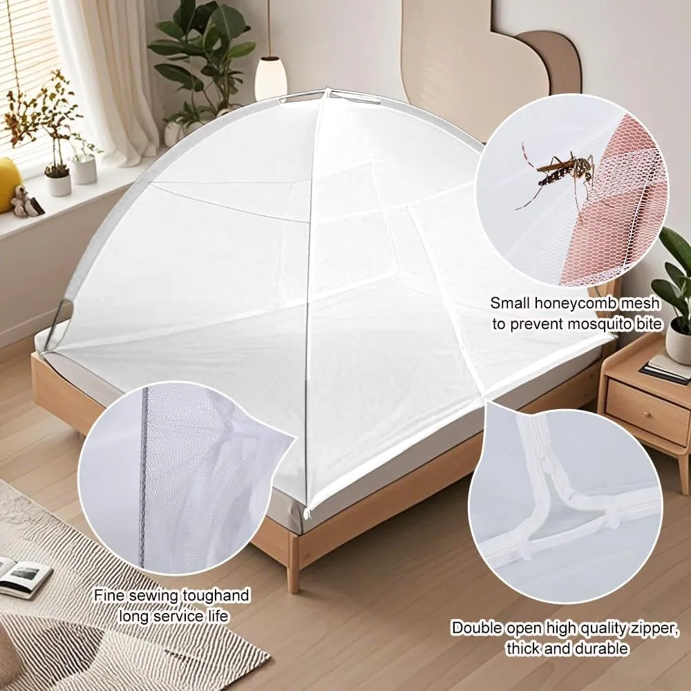 Pop-Up Mosquito Net Tent for Beds, Portable Folding Design with Net Bottom Bedroom and Outdoor Trip for Baby Adults, Easy to Install and Wash for Twin to King Size Bed 79 x71x59 inch (White)