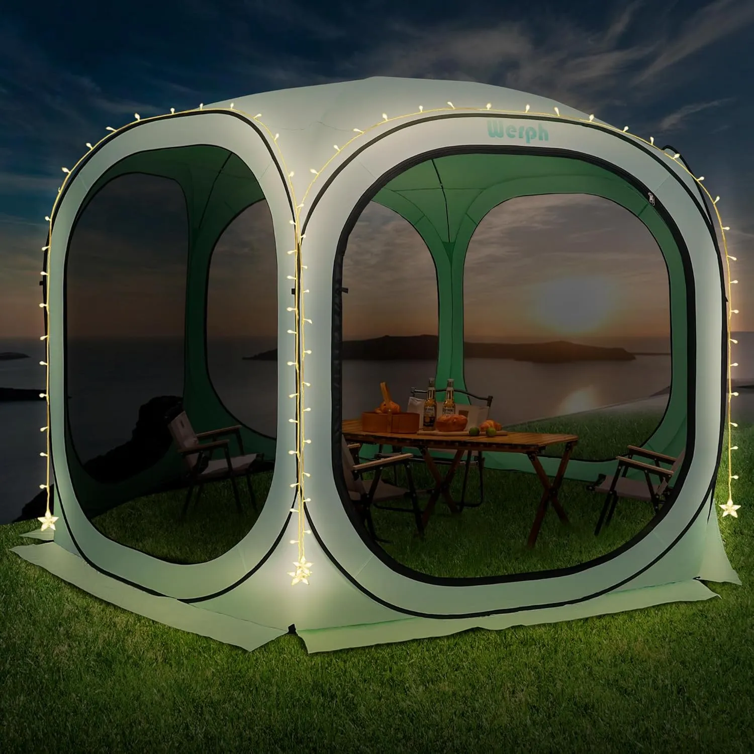 Pop Up Screen Tent Canopy, Portable Screen Canopy with Mosquito Net, Outdoor Screen Room Tent 12 x12 FT with Carry Bag for Lawn & Garden, Parties, Green