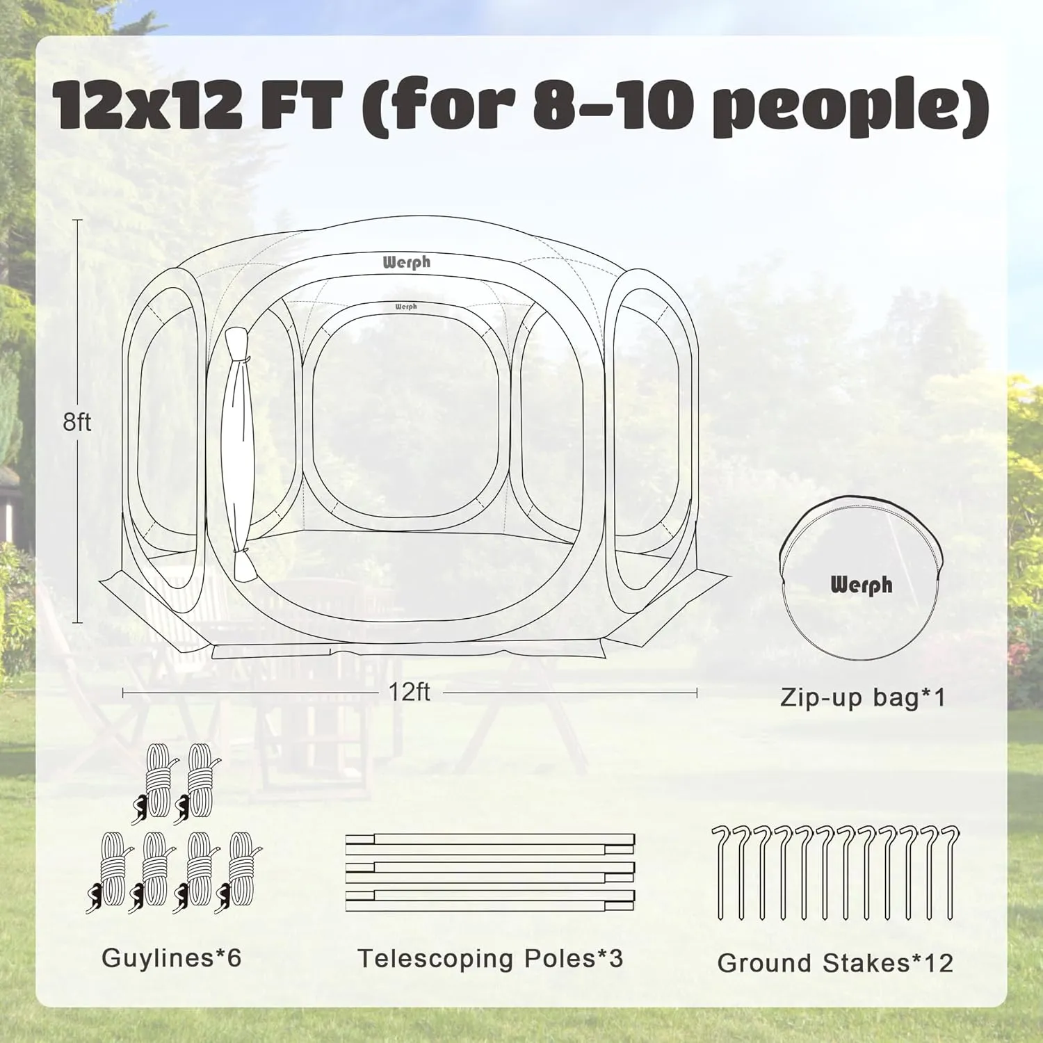 Pop Up Screen Tent Canopy, Portable Screen Canopy with Mosquito Net, Outdoor Screen Room Tent 12 x12 FT with Carry Bag for Lawn & Garden, Parties, Green