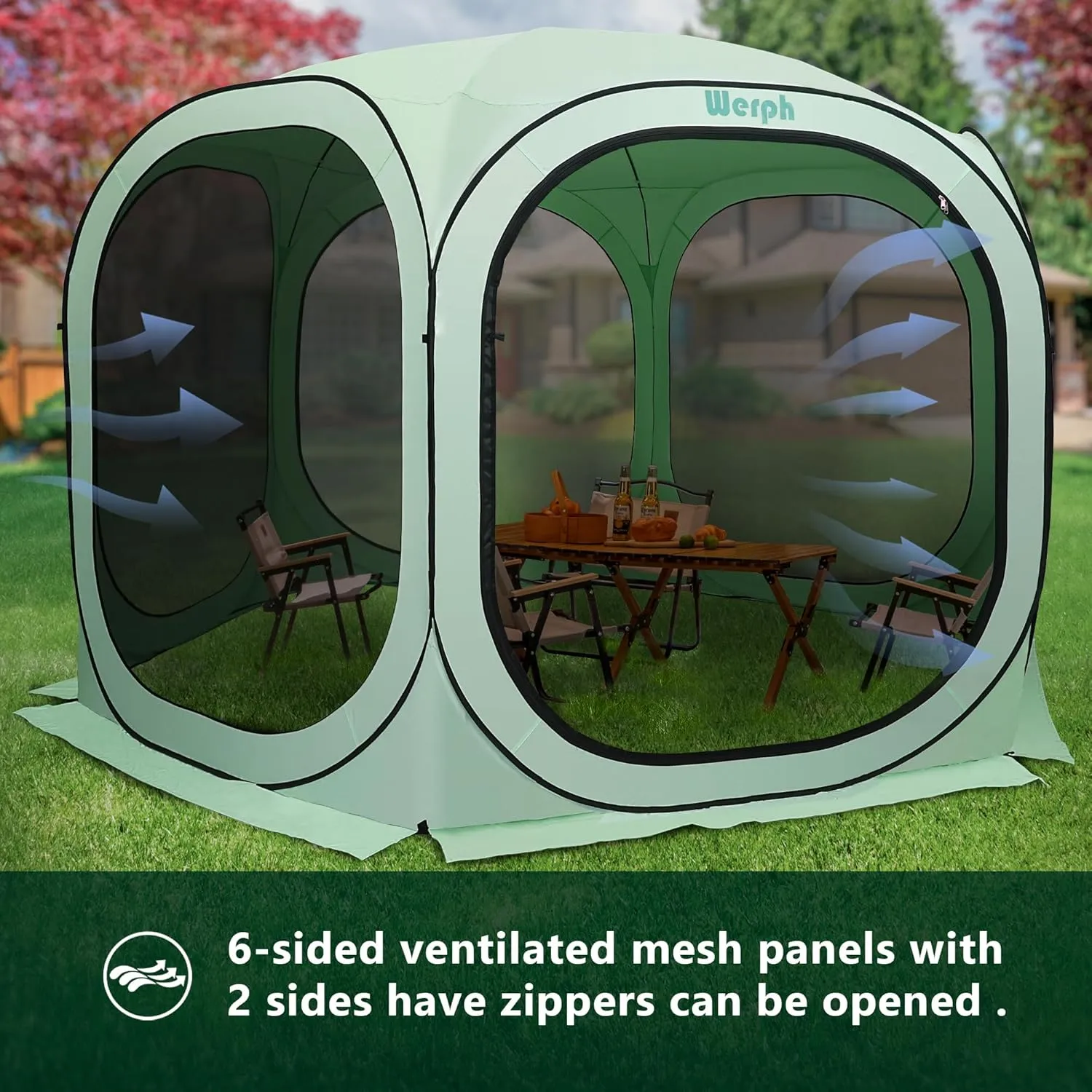 Pop Up Screen Tent Canopy, Portable Screen Canopy with Mosquito Net, Outdoor Screen Room Tent 12 x12 FT with Carry Bag for Lawn & Garden, Parties, Green