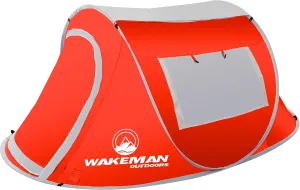 Pop-up Tent 2 Person, Water Resistant Barrel Style Tent for Camping with Rain Fly and Carry Bag, Sunchaser 2-Person Tent by Wakeman Outdoors (Red),75-CMP1033