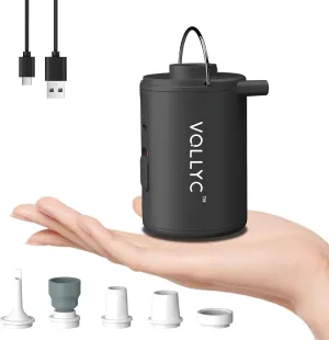 Portable Air Pump for Inflatables, VOLLYC Electric Mini Air Mattress Pump with USB Rechargeable to Inflate/Deflate - Perfect for Camping, Pool Floats, Air Mattress, Vacuum Storage Bags