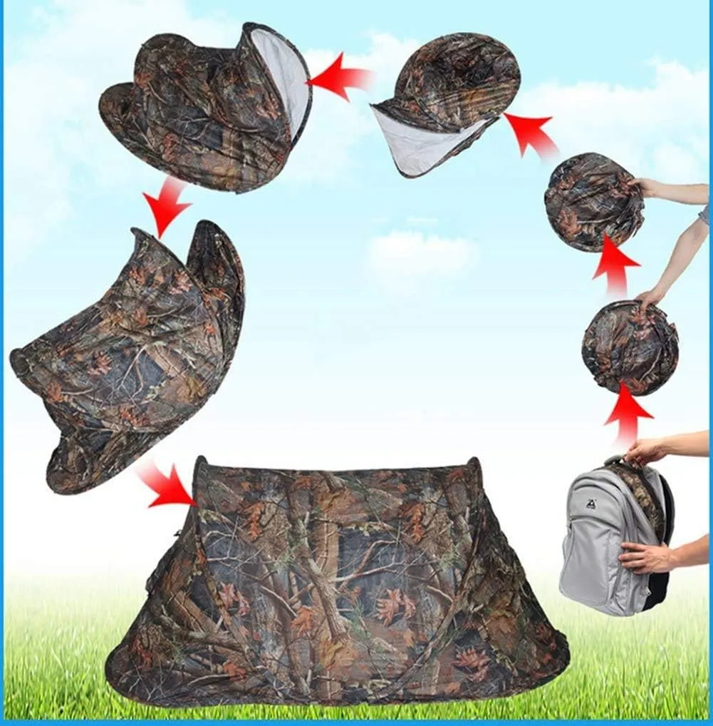 Portable Outdoor 2-Person Camouflage Camping Hiking Easy Installation Instant Pop-Up Tent, Waterproof, Ultra-Light Hiking, Camping, Hunting, Fishing Pop-Up Tent