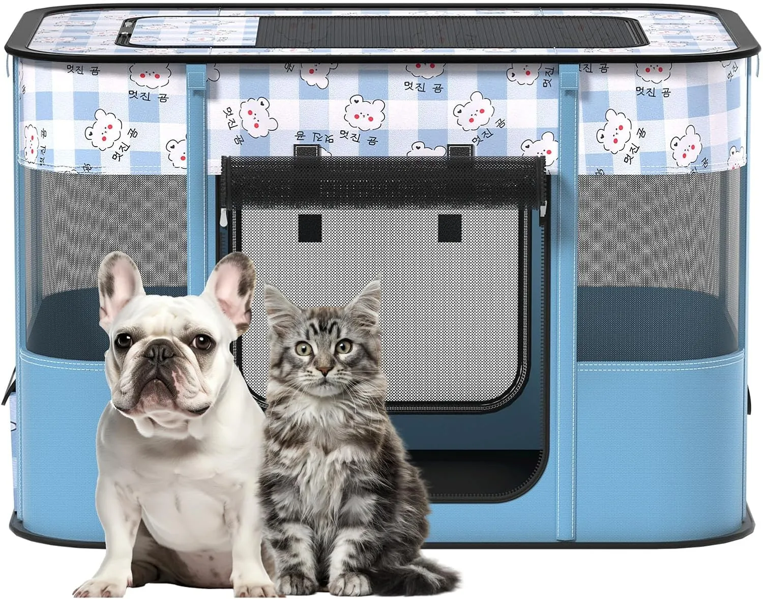Portable Pet Playpen Cat Cages Indoor， 35.4" L x 27.6" W x 23.6" H Collapsible Dog Crates Made of 600D Oxford Material Tent Kennel Playpen for Dogs Cat and Rabbit Travel Dog Playpen Indoor (L, Blue)