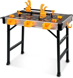 Portable Workbench 1000Lbs Capacity Heavy Duty Folding Work Table with 2 Quick Clamps, 4 Bench Dogs, 3 Tool Boxes for Garage Easy Storage