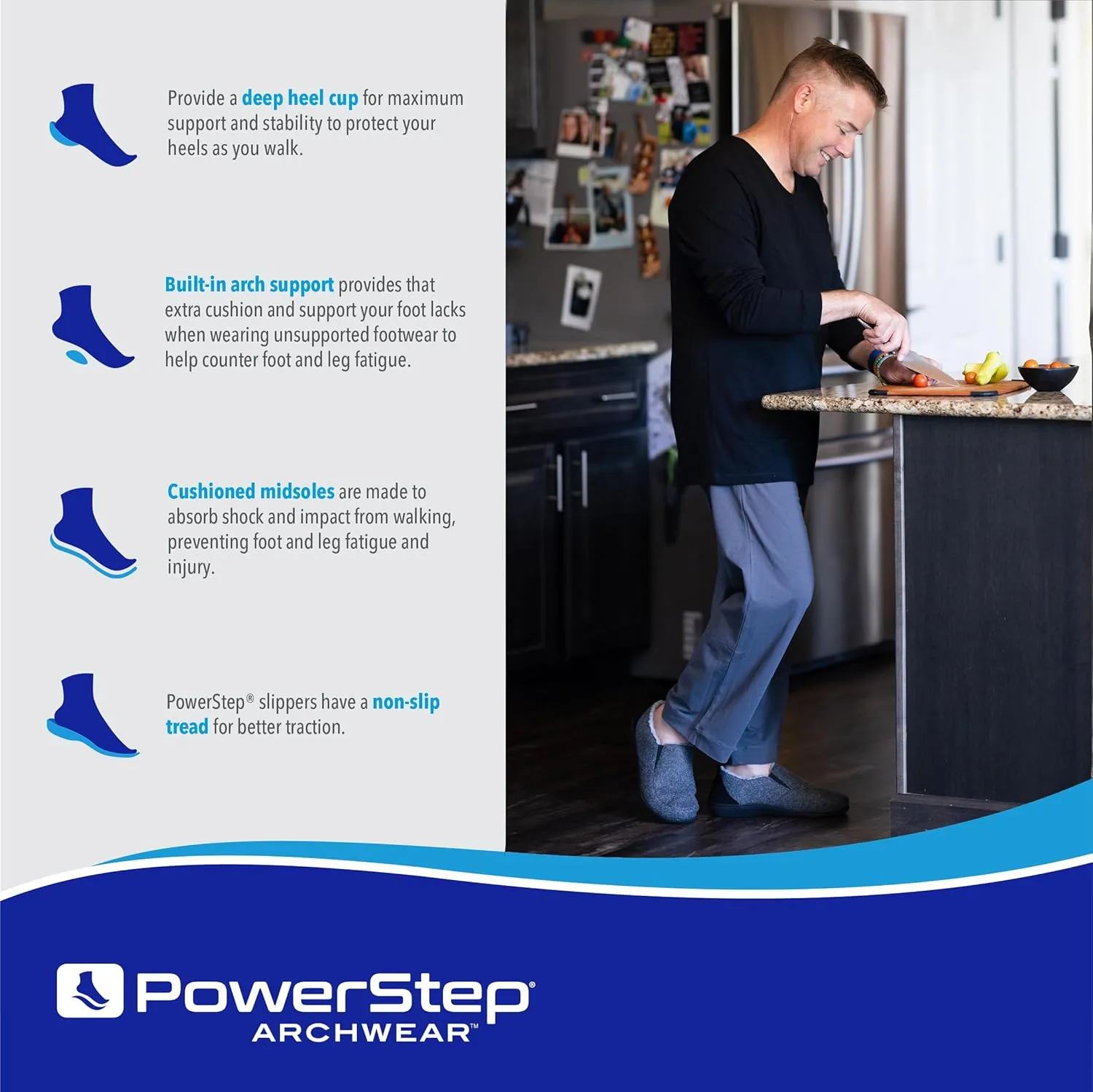 PowerStep Men's 2022 Archwear, House Shoes, Orthotic Slippers with Arch Support, Factory, 9
