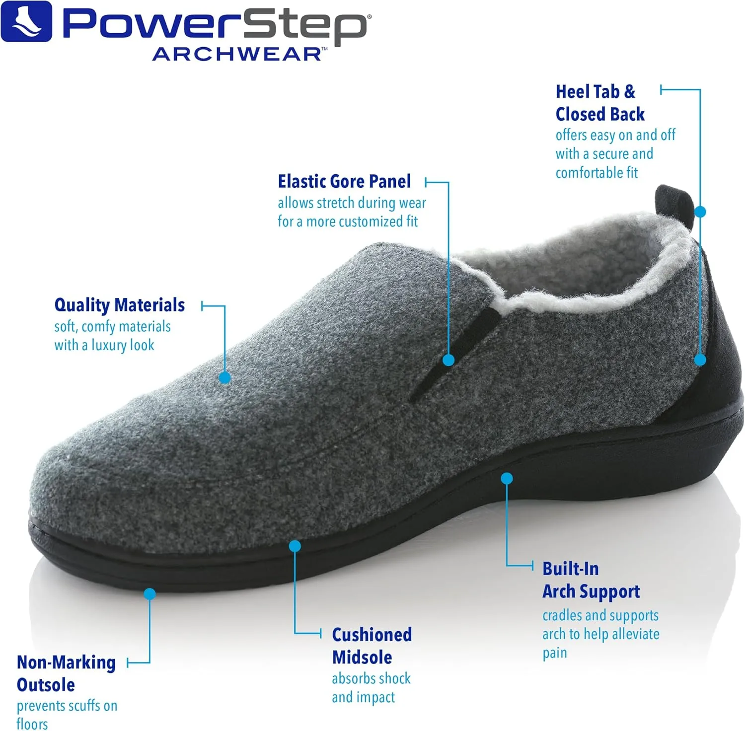 PowerStep Men's 2022 Archwear, House Shoes, Orthotic Slippers with Arch Support, Factory, 9