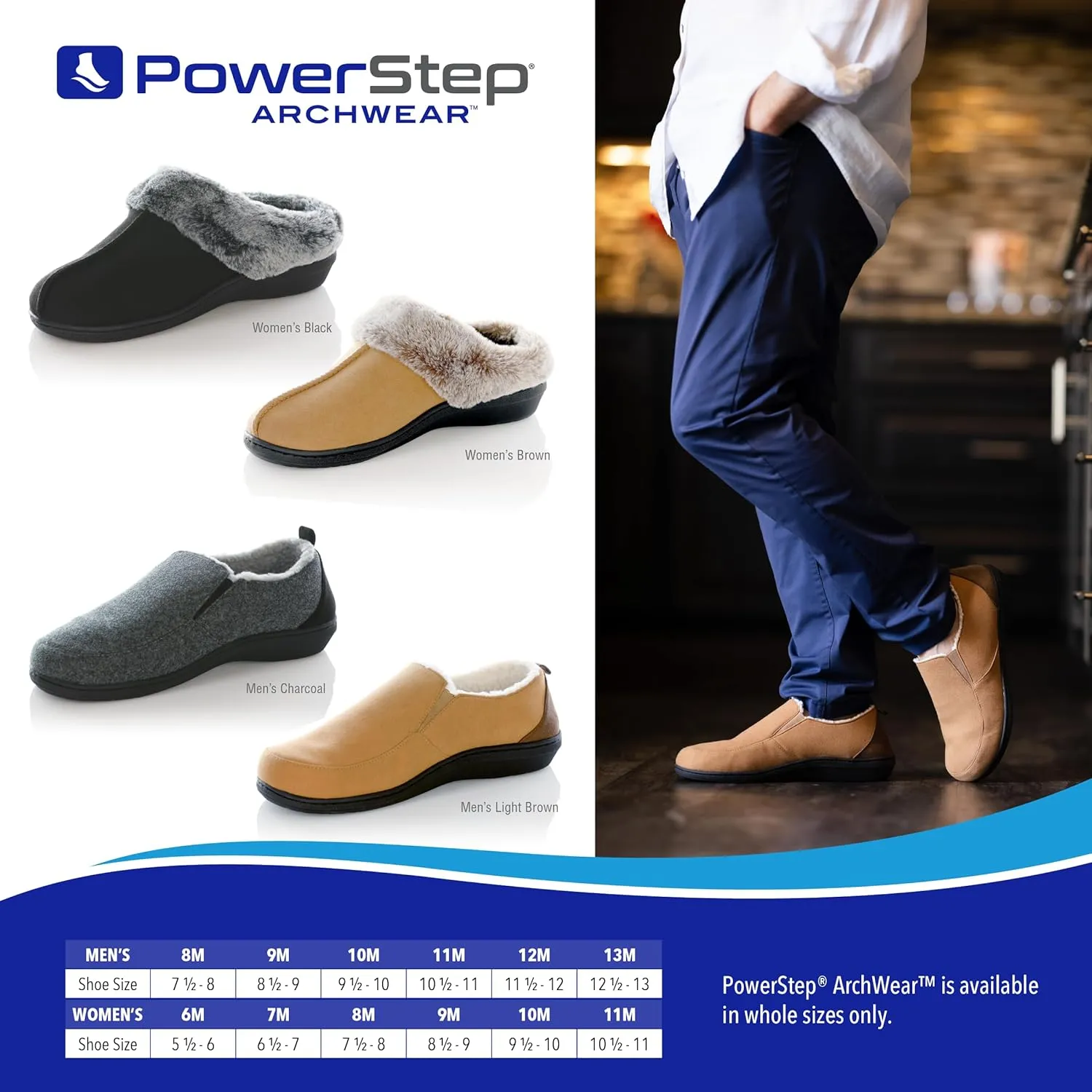 PowerStep Men's 2022 Archwear, House Shoes, Orthotic Slippers with Arch Support, Factory, 9