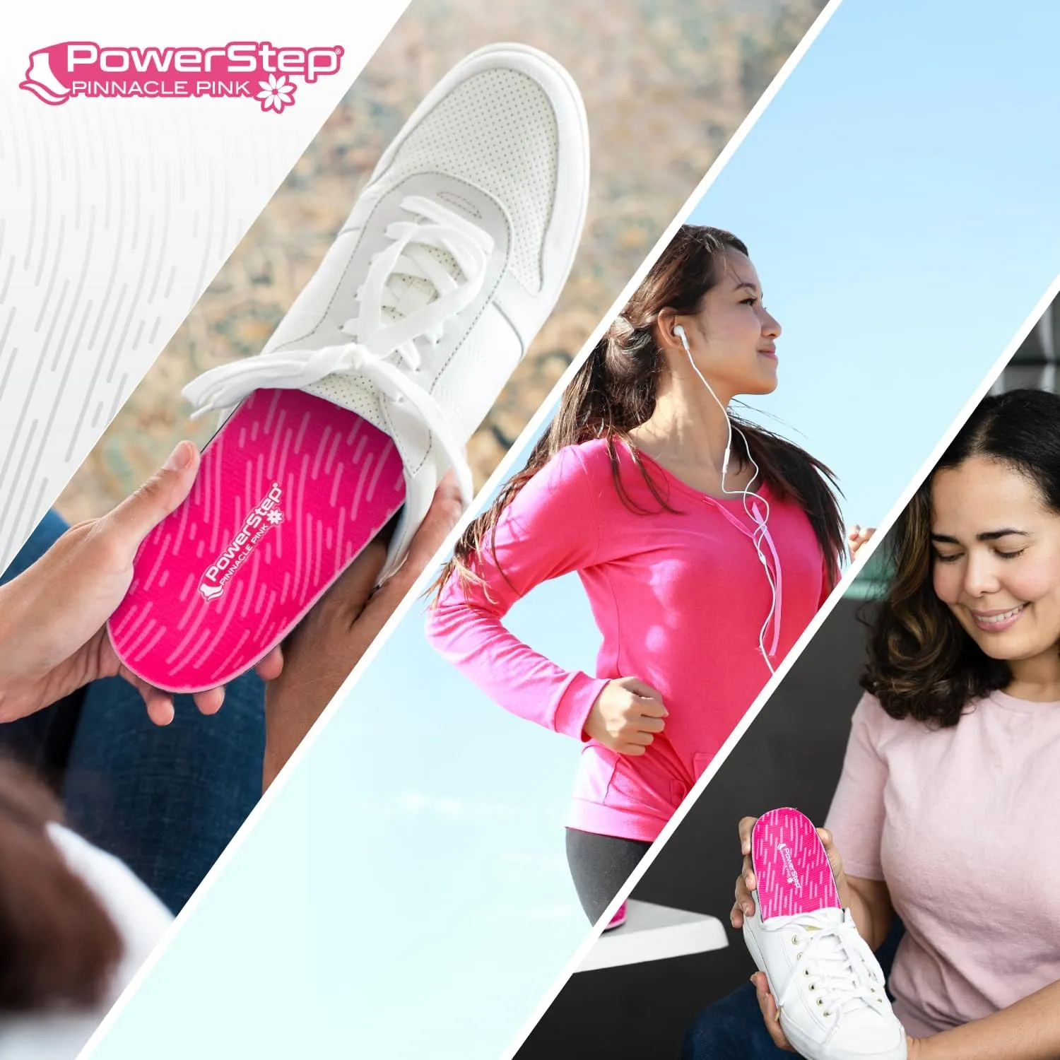 PowerStep Pinnacle Pink Orthotics for Women - Arch Support Inserts for Plantar Fasciitis Relief- Made in USA- Maximum Cushioning Arch Support, Deep Heel Cup for Pronation (W 8-8.5, M 6-6.5)