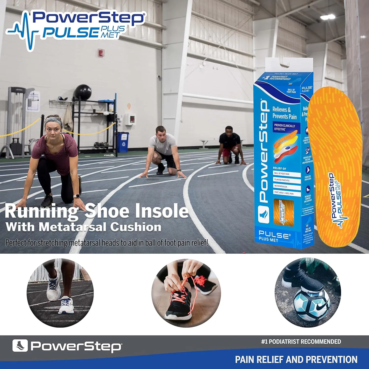 PowerStep Pulse Plus Ball of Foot Pain Relief Shoe Insoles - Running Shoe Orthotics for Metatarsal Foot Pain, and Morton's Neuroma Relief - Made in The USA (M 12-13)
