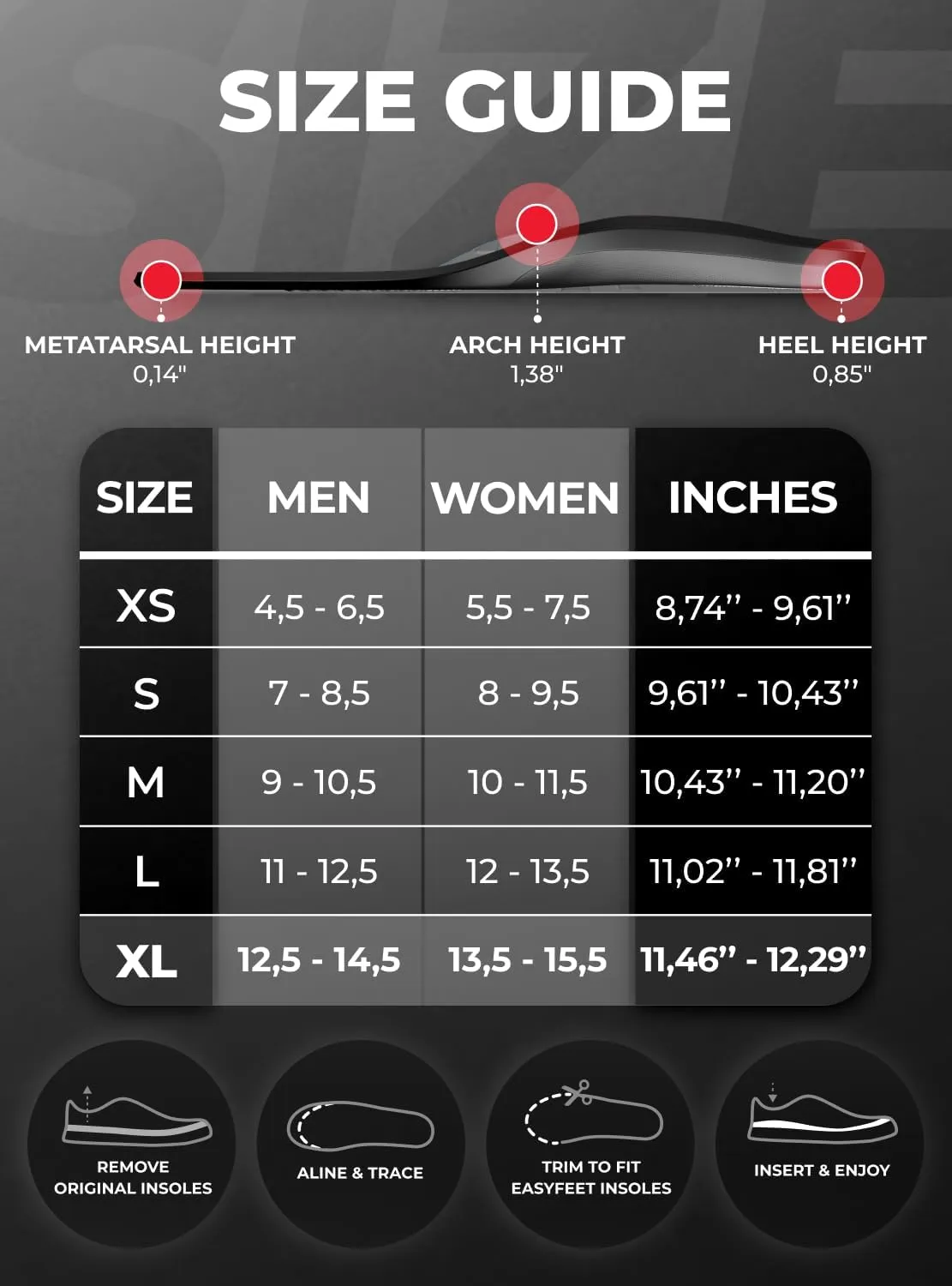 Premium Orthotic Insoles for Men Women - High Arch Support Shoe Inserts for Plantar Fasciitis Pain and Leg Fatigue - All Day Comfort with Odor Control Shock Absorption