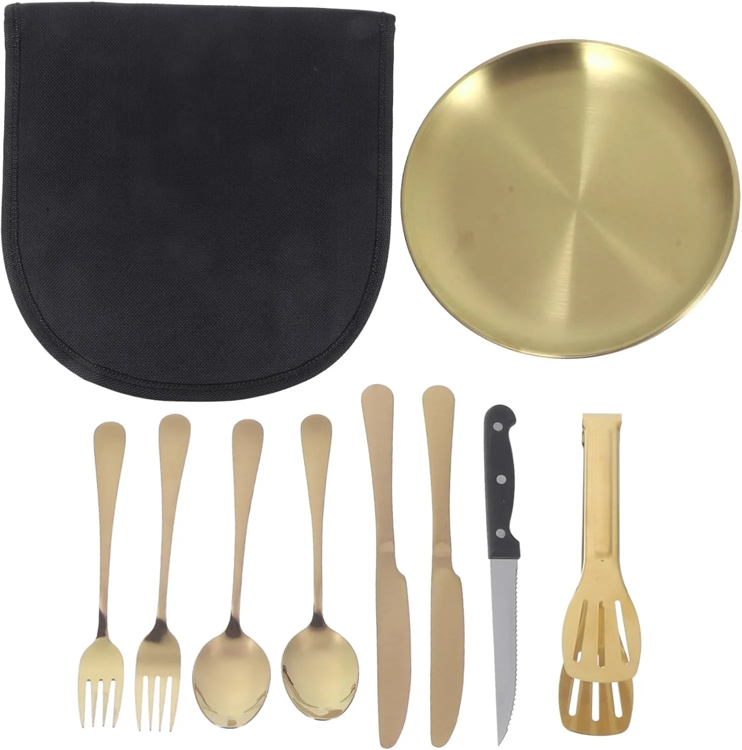 PRETYZOOM Outdoor Tableware Gold Cutlery Block Basket Kit Toaster Tongs Silverware Plate Utensil Tablets Ladle