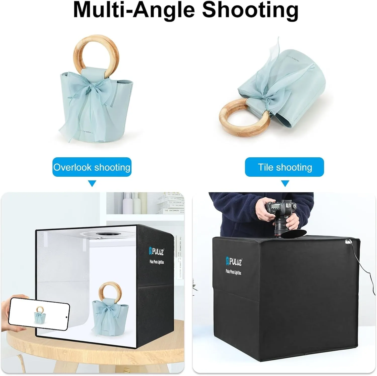 PULUZ Portable Photo Studio Light Box, 50cm x 50cm Photography Light Tent, Professional Dimmable Photography Studio Tent with 12 Color Backdrops, CRI≥90, Photo Box for Product Photography