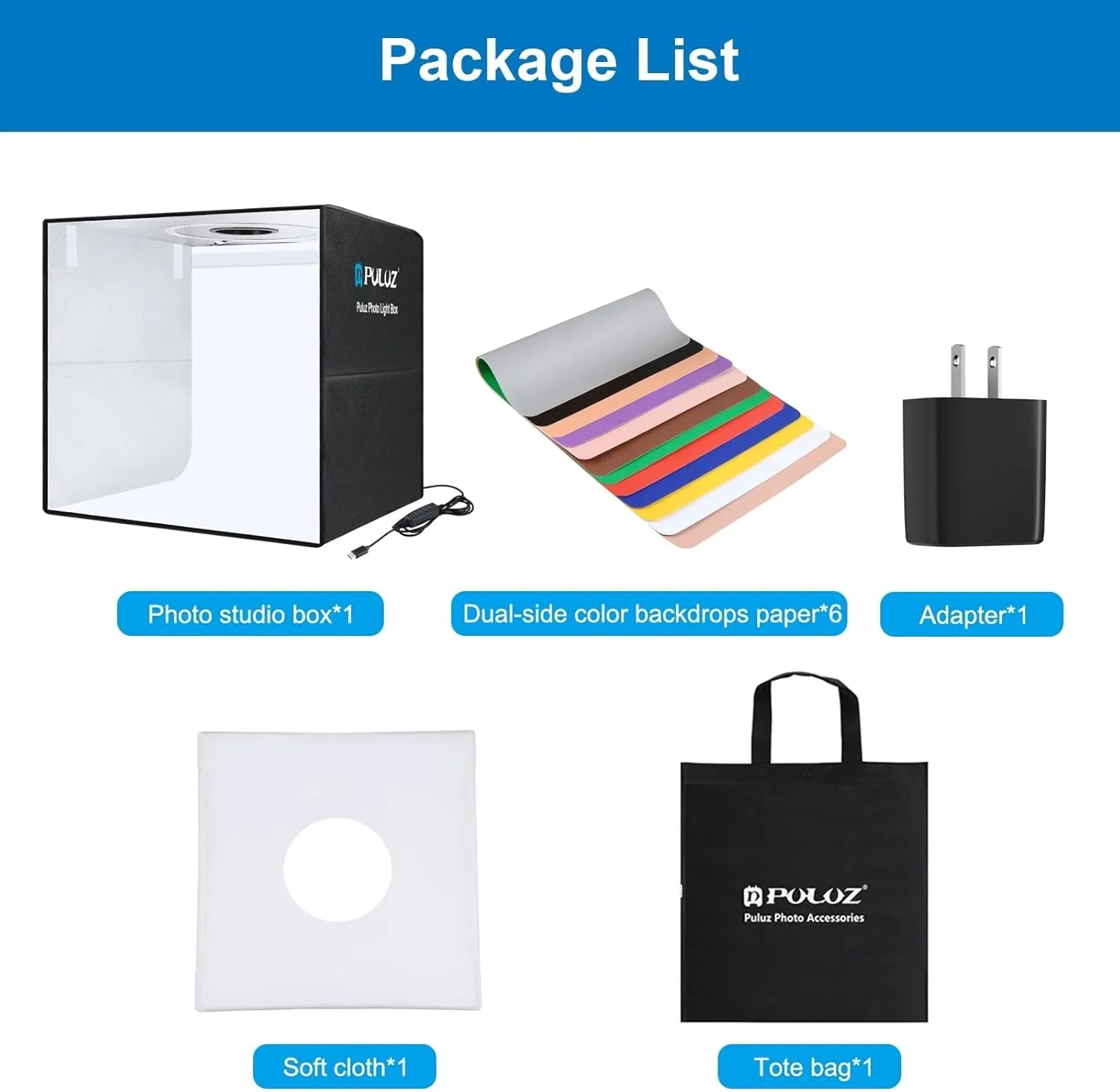 PULUZ Portable Photo Studio Light Box, 50cm x 50cm Photography Light Tent, Professional Dimmable Photography Studio Tent with 12 Color Backdrops, CRI≥90, Photo Box for Product Photography